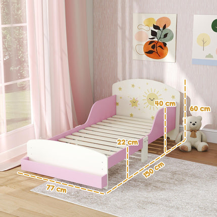 Toddler Bed with Storage, Guardrails, Sun Design, for Ages 3-8 Years, Fits 140 x 70cm Mattress,