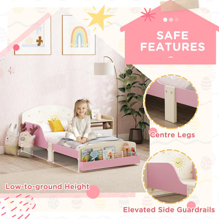 Toddler Bed with Storage, Guardrails, Sun Design, for Ages 3-8 Years, Fits 140 x 70cm Mattress,