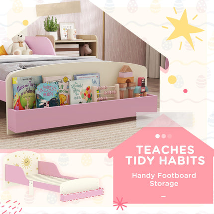 Toddler Bed with Storage, Guardrails, Sun Design, for Ages 3-8 Years, Fits 140 x 70cm Mattress,