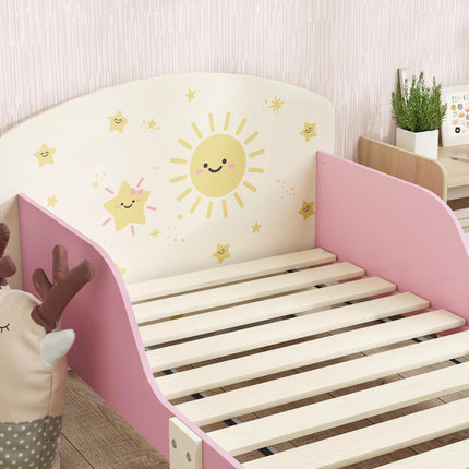 Toddler Bed with Storage, Guardrails, Sun Design, for Ages 3-8 Years, Fits 140 x 70cm Mattress,