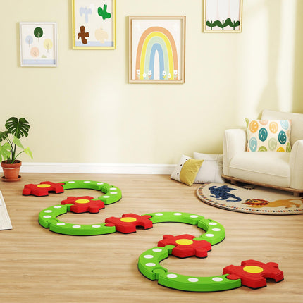 13 PCS Kids Balance Beam Stepping Stones Set with Non-slip Textured Surface, Outdoor Indoor for Toddlers, Green