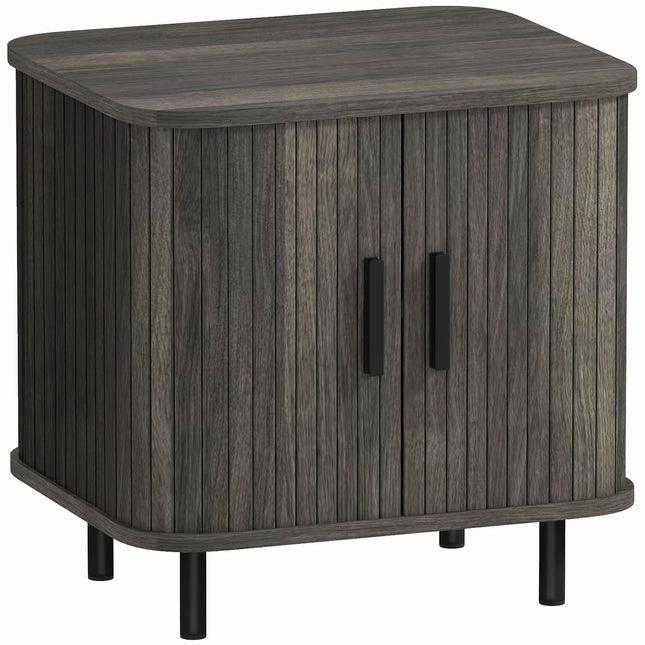 Nightstand with Sliding Doors and Metal Legs Grey