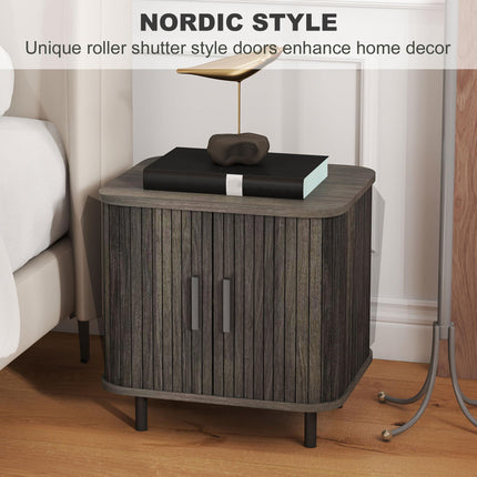 Nightstand with Sliding Doors and Metal Legs Grey