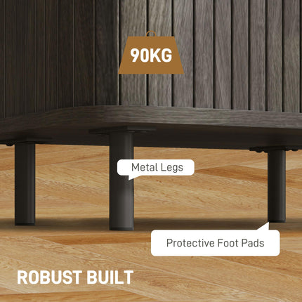 Nightstand with Sliding Doors and Metal Legs Grey