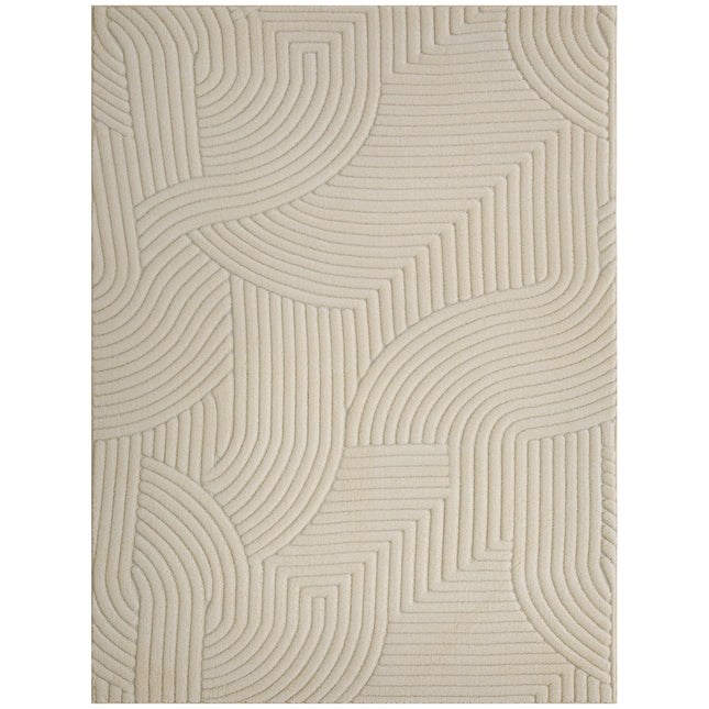 Modern Geometric Rug, Thick Plush, Non-Slip, 160 x 120 cm – Cream, Living Room/Bedroom/Office