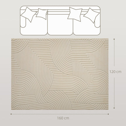 Modern Geometric Rug, Thick Plush, Non-Slip, 160 x 120 cm – Cream, Living Room/Bedroom/Office