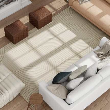 Modern Geometric Rug, Thick Plush, Non-Slip, 160 x 120 cm – Cream, Living Room/Bedroom/Office