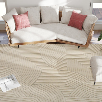Modern Geometric Rug, Thick Plush, Non-Slip, 160 x 120 cm – Cream, Living Room/Bedroom/Office