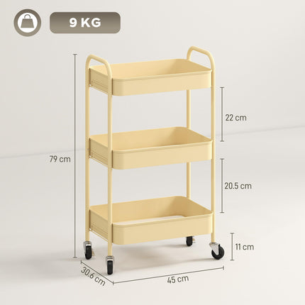 Three-Tier Steel Storage Trolley - Yellow