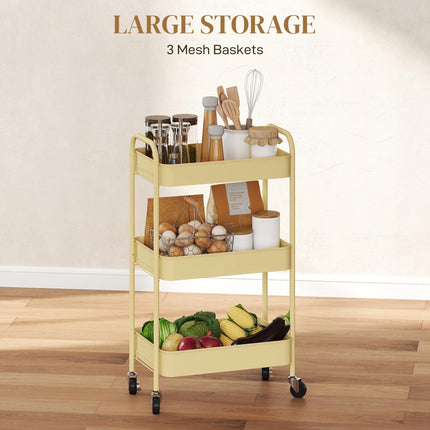 Three-Tier Steel Storage Trolley - Yellow
