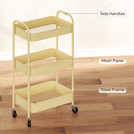 Three-Tier Steel Storage Trolley - Yellow