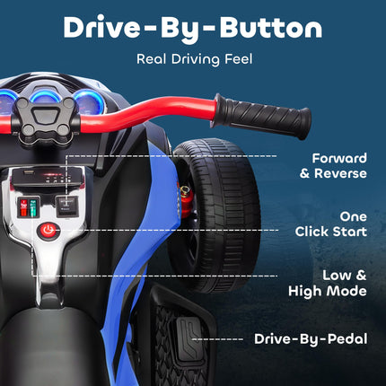 12V Kids Electric Ride On Car with 3 Wheeler, MP3 Player, Horn, 2 Speeds, LED Lights for Boys & Girls Ages 3-8, Blue