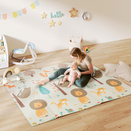 Baby Play Mat, Double Sideded Foldable Kids Crawling Mat, Reversible & Waterproof, Animal