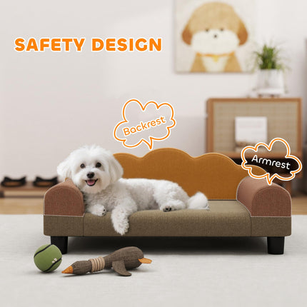 Elevated Dog Sofa Bed, Breathable Pet Sofa with Backrest and Armrest for Small Dogs, Brown