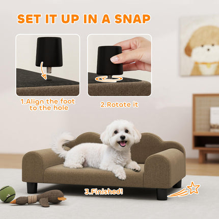 Elevated Dog Sofa Bed, Breathable Pet Sofa with Backrest and Armrest for Small Dogs, Brown
