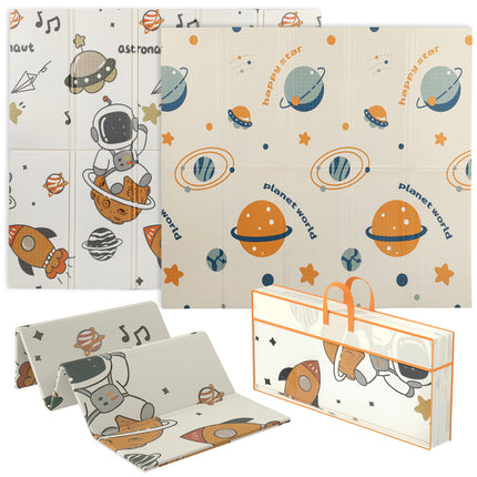 Baby Play Mat, Double Sideded Foldable Kids Crawling Mat, Reversible & Waterproof, Astronaut and Planet