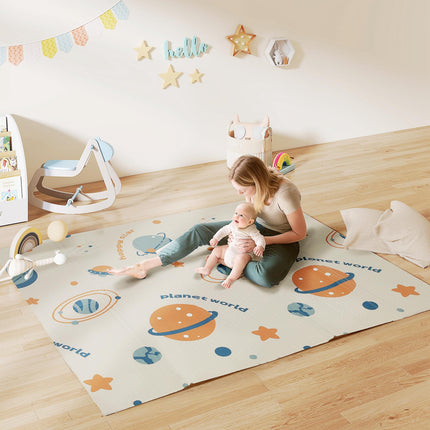Baby Play Mat, Double Sideded Foldable Kids Crawling Mat, Reversible & Waterproof, Astronaut and Planet