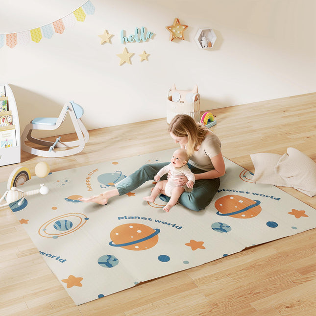 Baby Play Mat, Double Sideded Foldable Kids Crawling Mat, Reversible & Waterproof, Astronaut and Planet