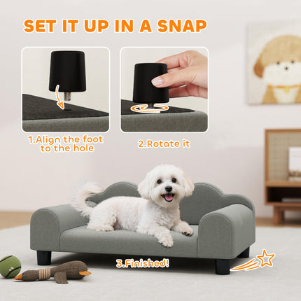 Elevated Dog Sofa Bed, Breathable Pet Sofa with Backrest and Armrest for Small Dogs, Grey