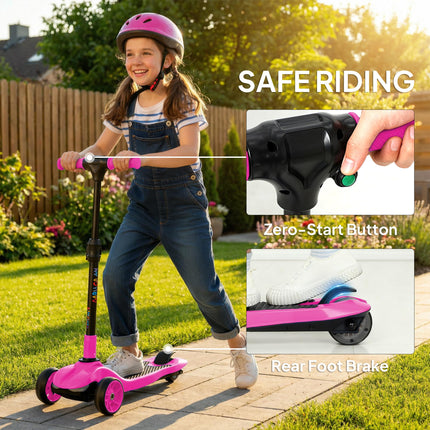Three-Wheel Foldable Electric Scooter for Kids Aged 6-10 Years, Pink