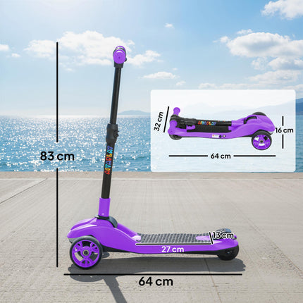 Three-Wheel Foldable Electric Scooter for Kids Aged 6-10 Years, Purple