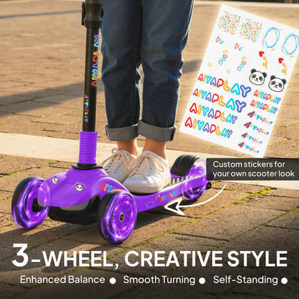 Three-Wheel Foldable Electric Scooter for Kids Aged 6-10 Years, Purple