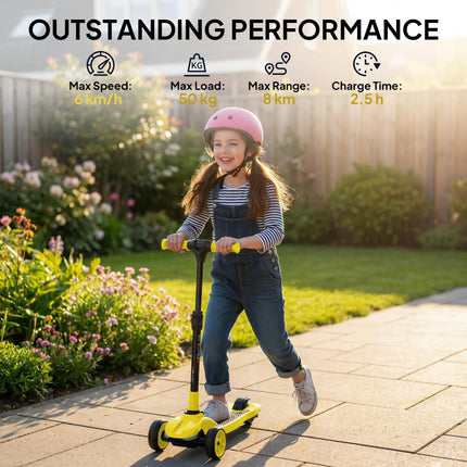 Three-Wheel Foldable Electric Scooter for Kids Aged 6-10 Years, Yellow