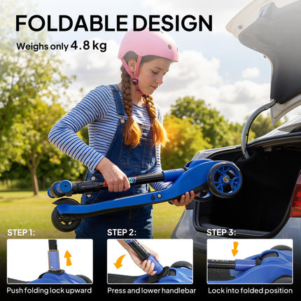 Three-Wheel Foldable Electric Scooter for Kids Aged 6-10 Years, Blue