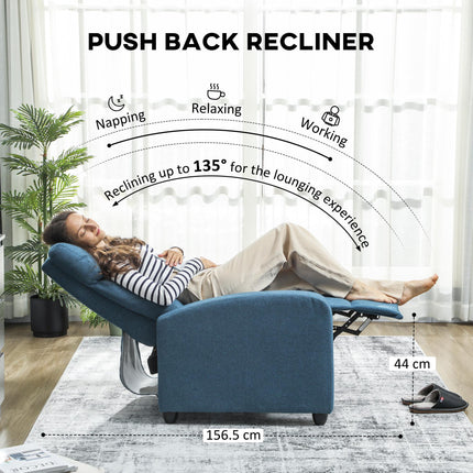 135¬∞ Push Back Recliner Armchair, with Footrest - Blue