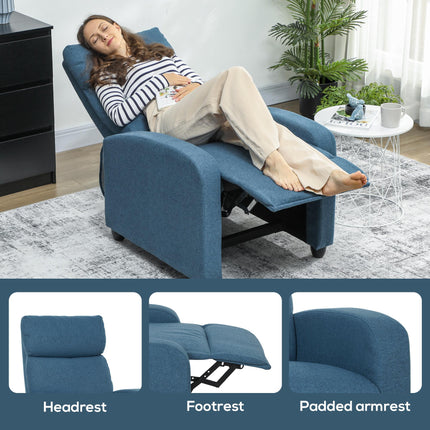 135¬∞ Push Back Recliner Armchair, with Footrest - Blue