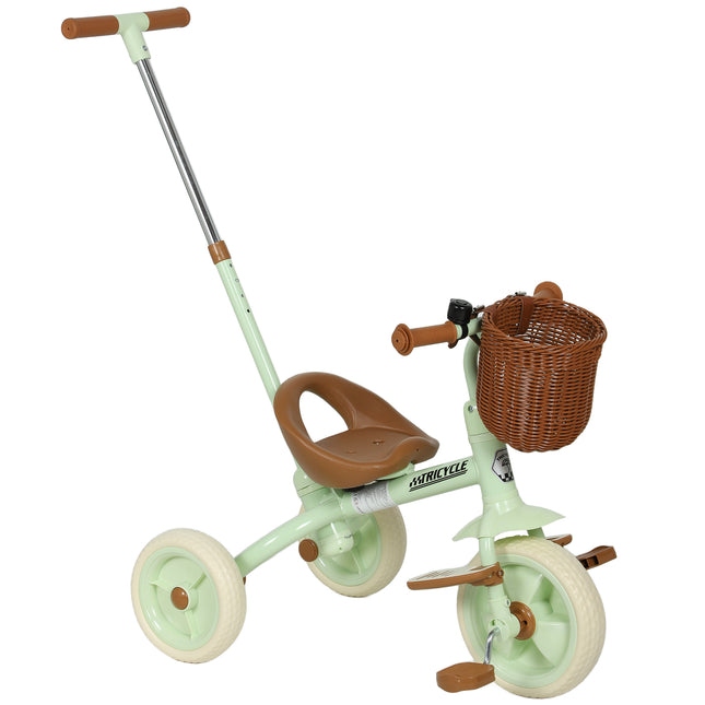 2-In-1 Toddler Trike for 2-5 Years Old, 3 Wheel Bike with Adjustable Parent Handle, Basket for Boys and Girls, Green
