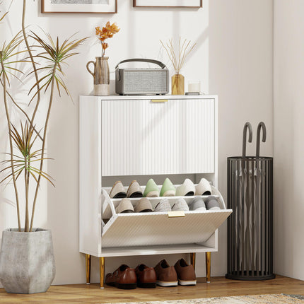HOMCOM Elegant Two-Drawer Shoe Cabinet - White