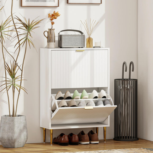 HOMCOM Elegant Two-Drawer Shoe Cabinet - White