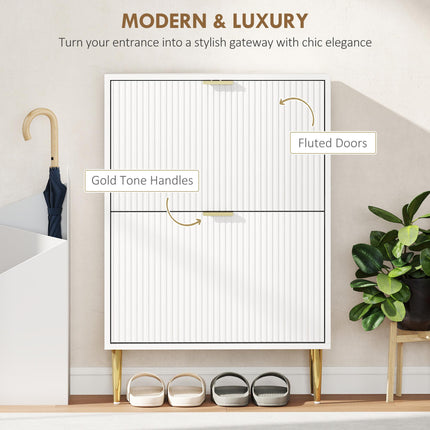 HOMCOM Elegant Two-Drawer Shoe Cabinet - White