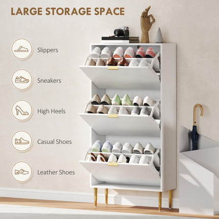 Elegant Three-Drawer Shoe Cabinet - White