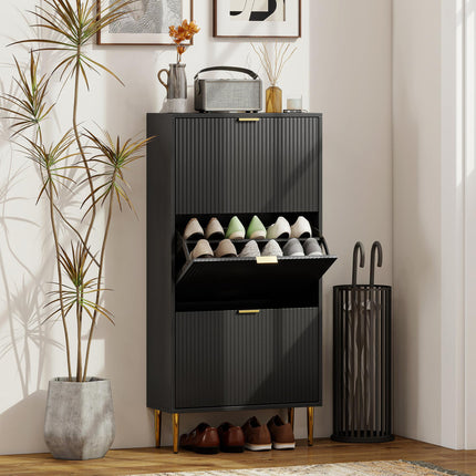 Elegant Three-Drawer Shoe Cabinet - Black