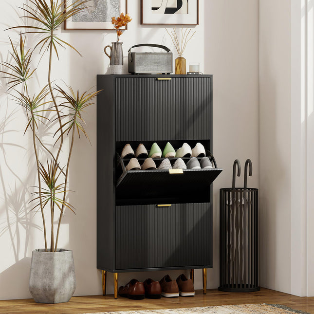 Elegant Three-Drawer Shoe Cabinet - Black