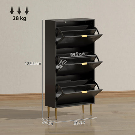 Elegant Three-Drawer Shoe Cabinet - Black