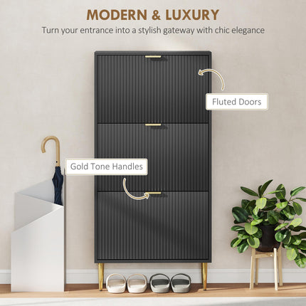 Elegant Three-Drawer Shoe Cabinet - Black