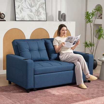 Two-Seater Pull-Out Sofa Bed - Dark Blue