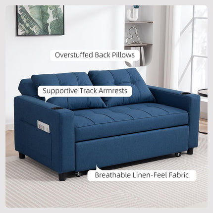 Two-Seater Pull-Out Sofa Bed - Dark Blue