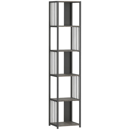 5-Tier Bookshelf with Steel Frame - Grey