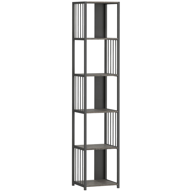 5-Tier Bookshelf with Steel Frame - Grey