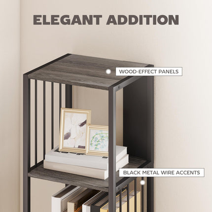 5-Tier Bookshelf with Steel Frame - Grey