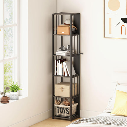 5-Tier Bookshelf with Steel Frame - Grey