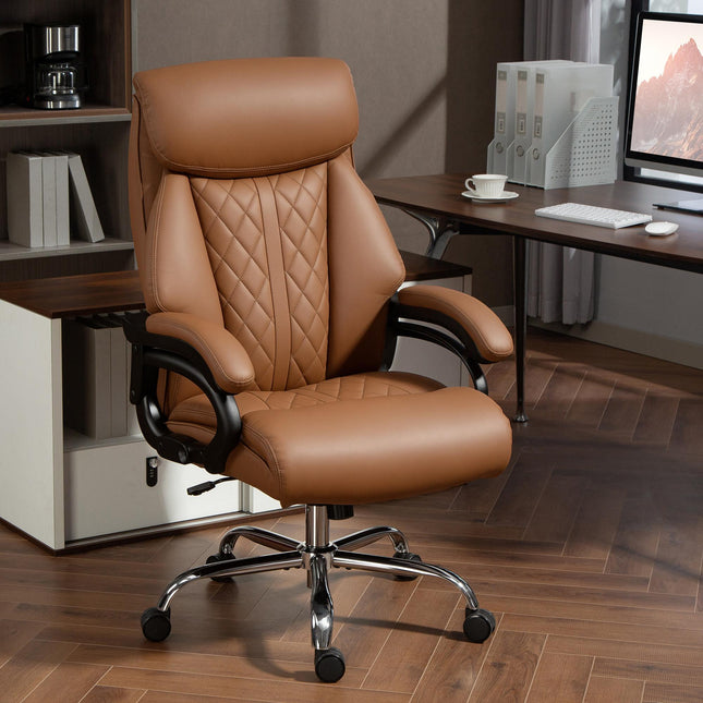 Spring Padded Faux Leather Office Chair with Super Padded, Reclining Office Chair - Light Brown