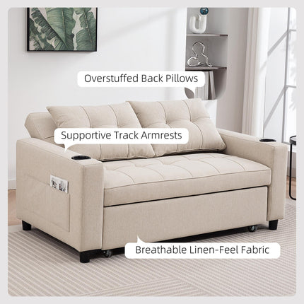 Two-Seater Pull-Out Sofa Bed - Beige