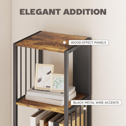 5-Tier Bookshelf with Steel Frame - Rustic Brown