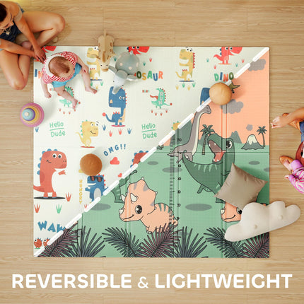 Baby Play Mat, Double Sideded Foldable Kids Crawling Mat, Reversible & Waterproof, Dinosaur