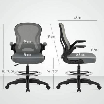 Drafting Chair, Ergonomic Tall Office Chair with Flip-up Armrests, Mesh Back, Lu